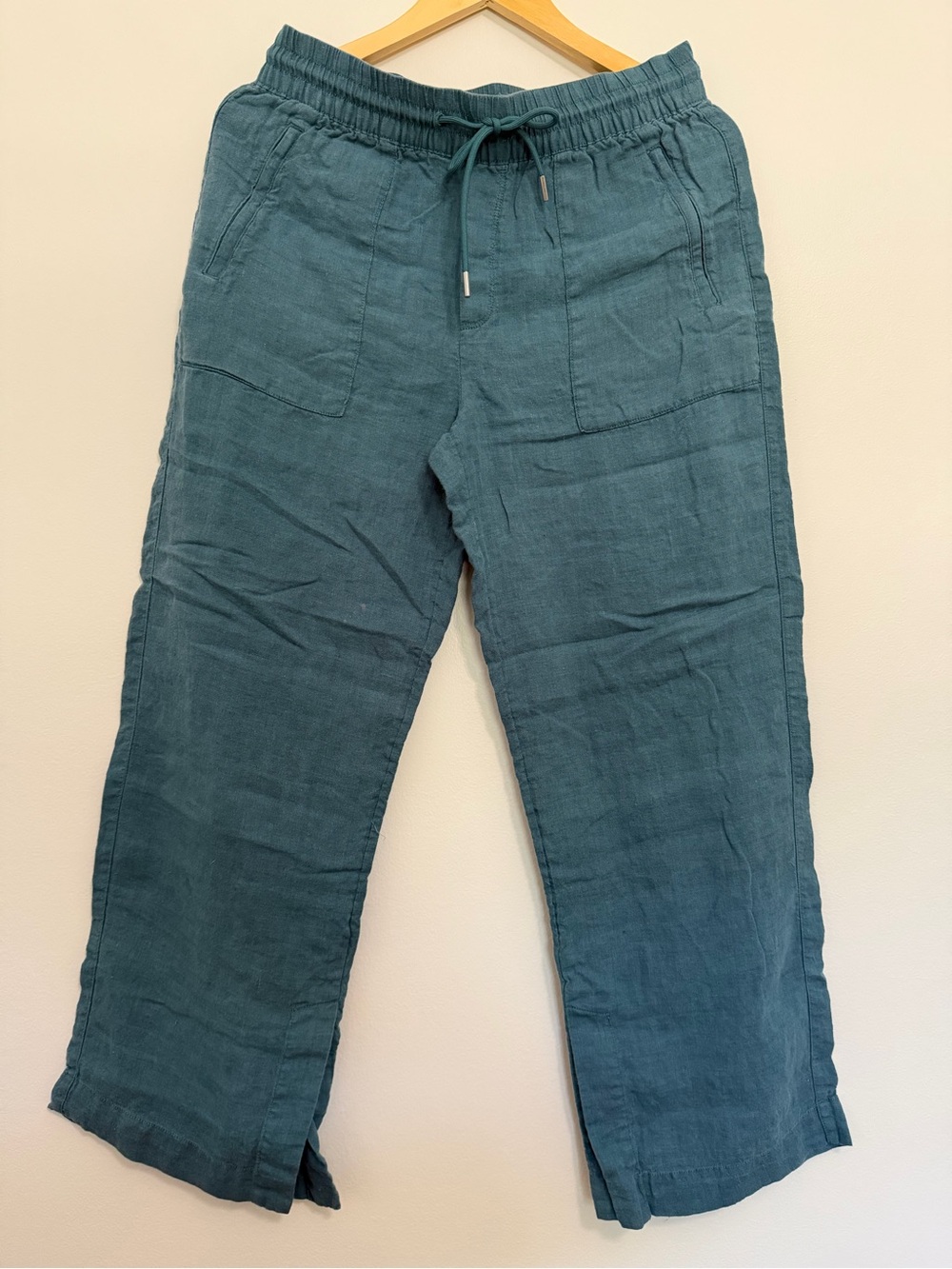 Athleta Teal Linen Blend Wide Leg Pull On Pants